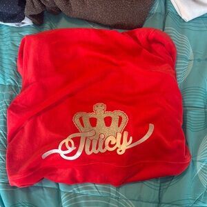 Juicy Couture Red Velour Throw with Gold Crown Logo